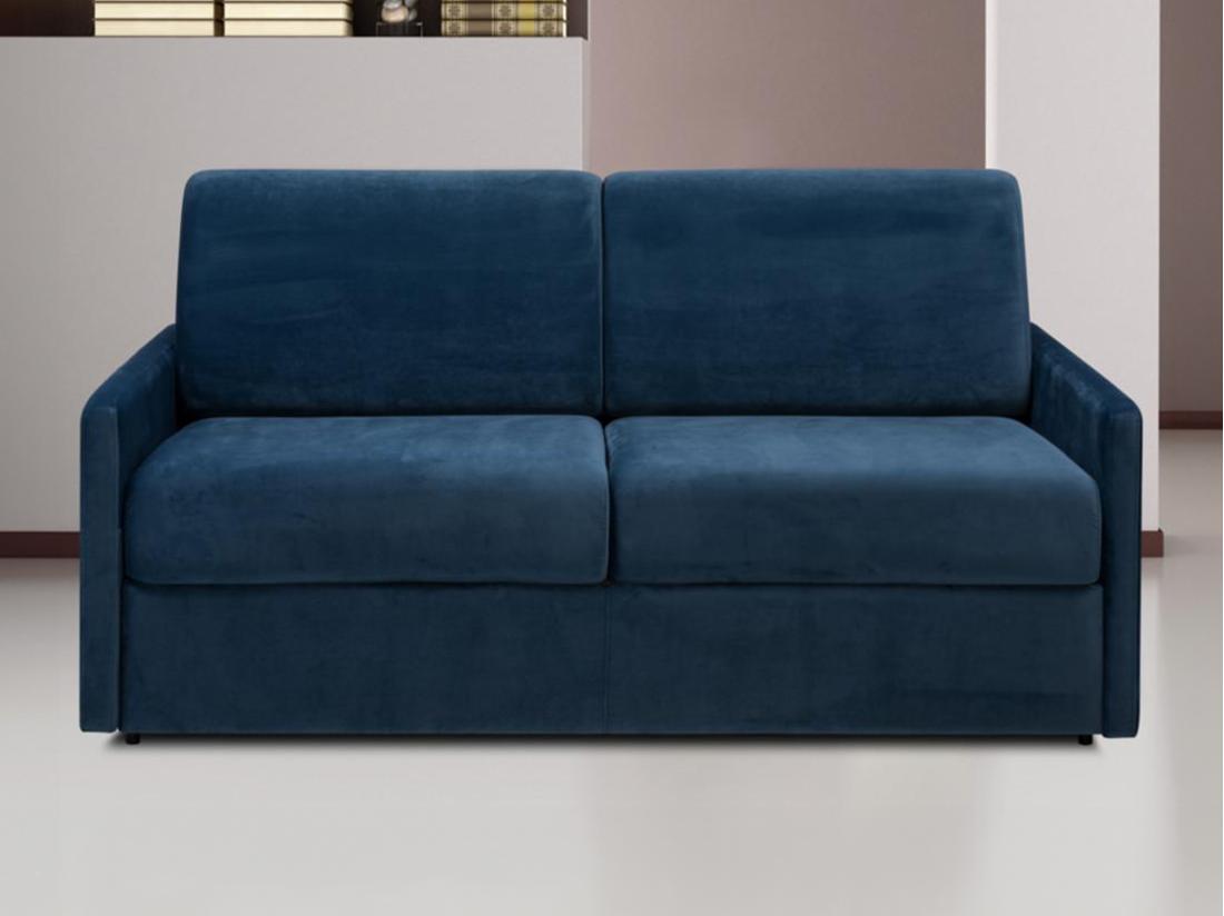 vente unique Canapé 3 places convertible express en velours bleu nuit - Couchage 140 cm - Matelas 14 cm CALIFE