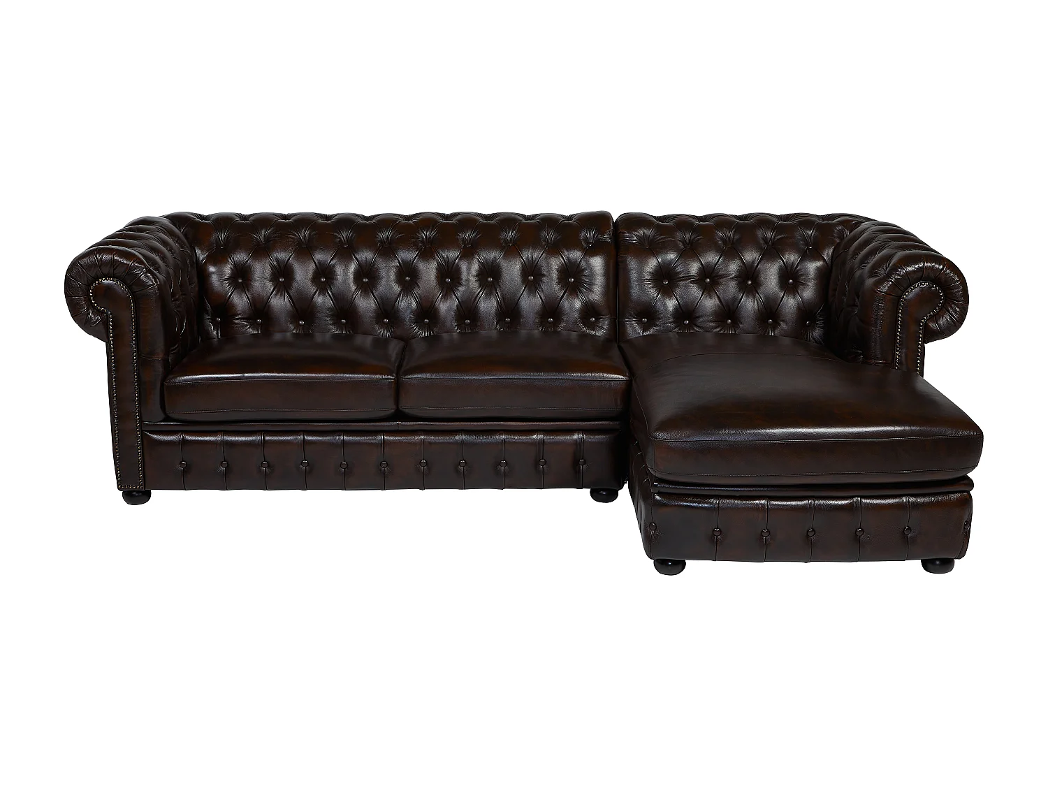 Hoekbank chesterfield BRENTON 100% buffelleer - Chocolade met kastanjereflecties - Hoek rechts