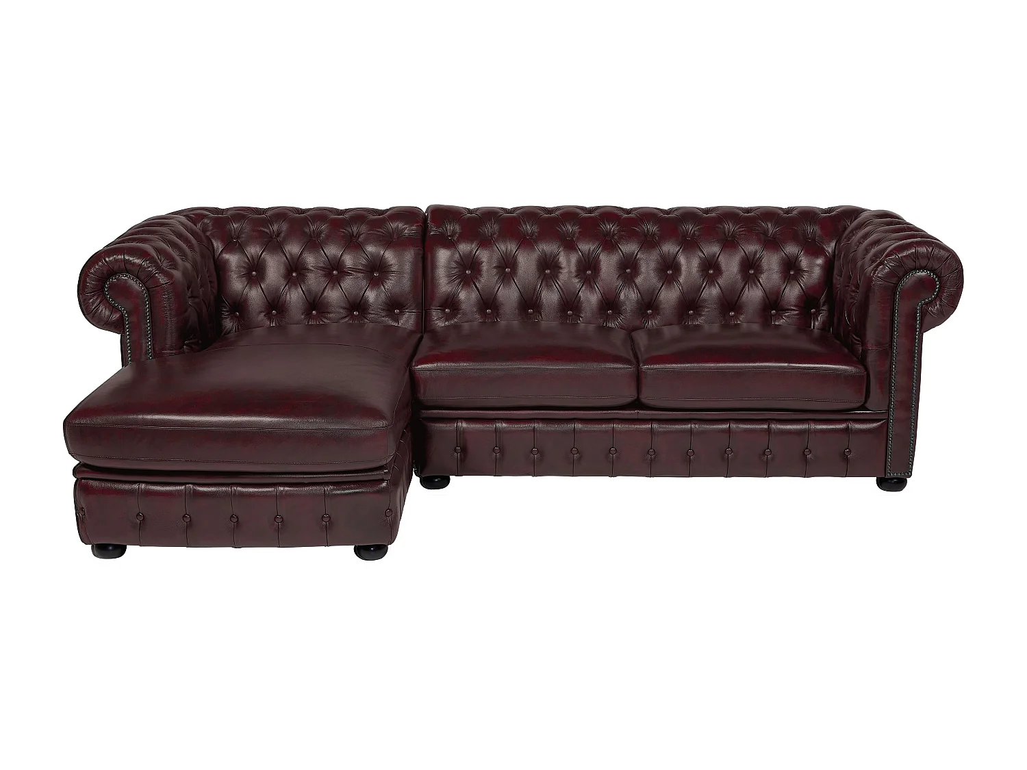 Canapé d'angle chesterfield BRENTON 100% cuir de buffle - Marron reflets châtains - Angle gauche