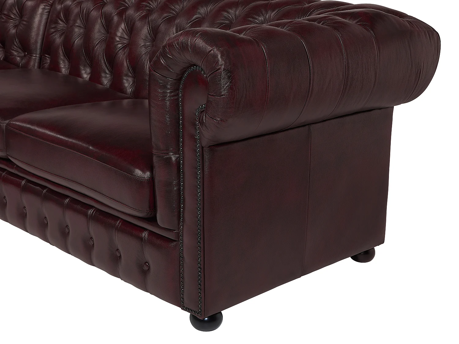 Chesterfield hjørnesofa venstrevendt  i 100%  kastanjebrunt bøffellæder BRENTON