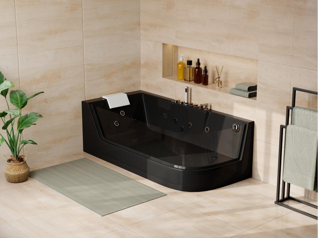 Bañera de hidromasaje acristalada ARIA negra - 1 plaza - 263L - 170x80x57 cm ángulo izquierdo