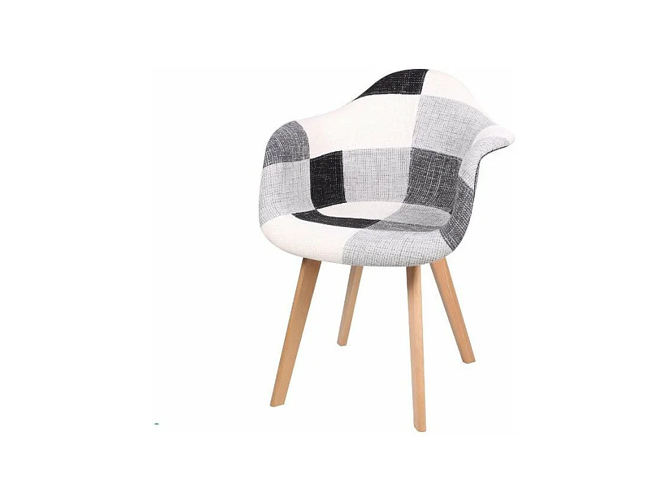 Fauteuil Noir Et Blanc Patchwork Avec Pieds En Bois 63x63xh46/h81cm