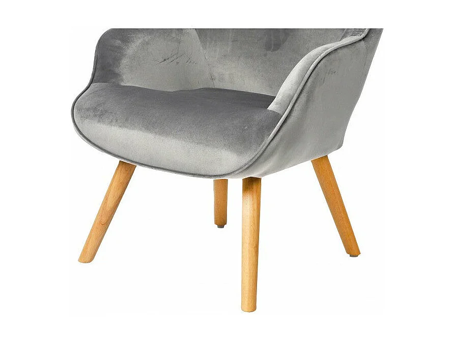 Fauteuil Velours Gris Et Pieds Bois - 72x65x99cm
