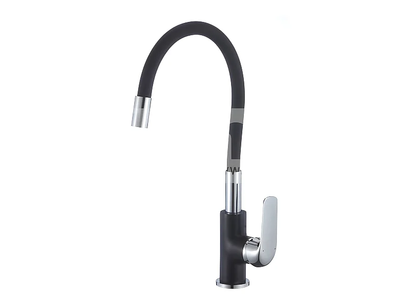 Standarmatur für Spüle mit Flexiblem 350 mm Schwarzem Gebürstetem Edelstahl-Auslauf