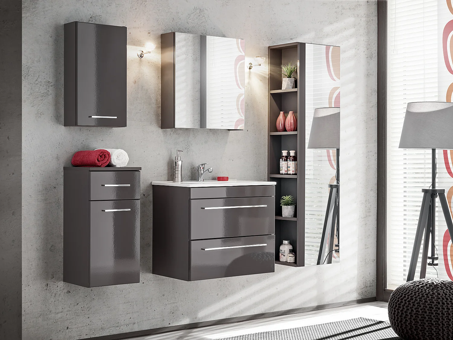 Armoire de toilette avec miroir - Gris  - L50 x H55 cm - MOLLY