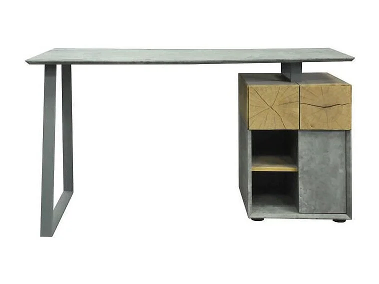 Bureau 1 porte 1 tiroir - Decor bois blanc et gris - L 140 x P 60 x H 75 - COLOGNE