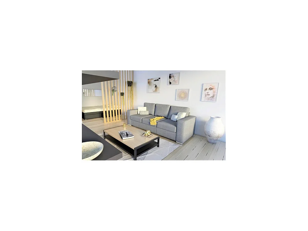 Canapé convertible 3 places avec meridienne - Tissu gris - STONE