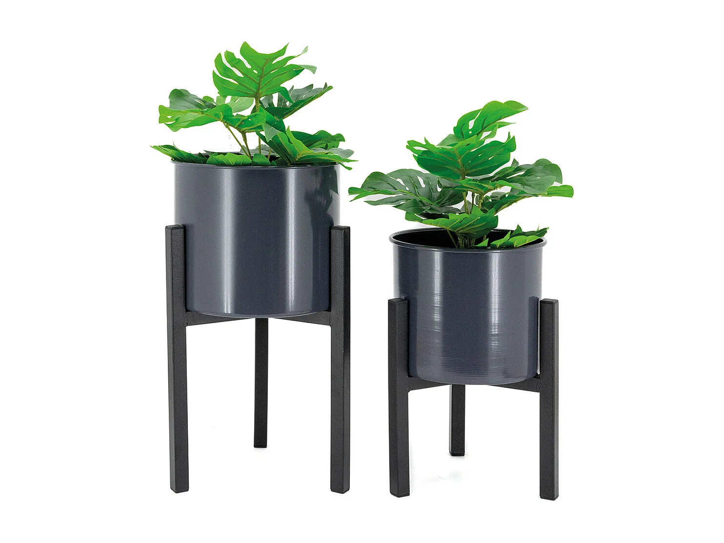 Cache-pots en métal noir Graph (Lot de 2)