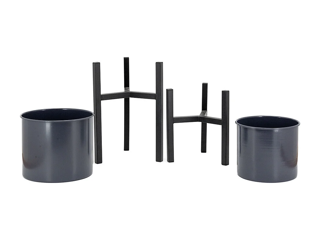 Cache-pots en métal noir Graph (Lot de 2)