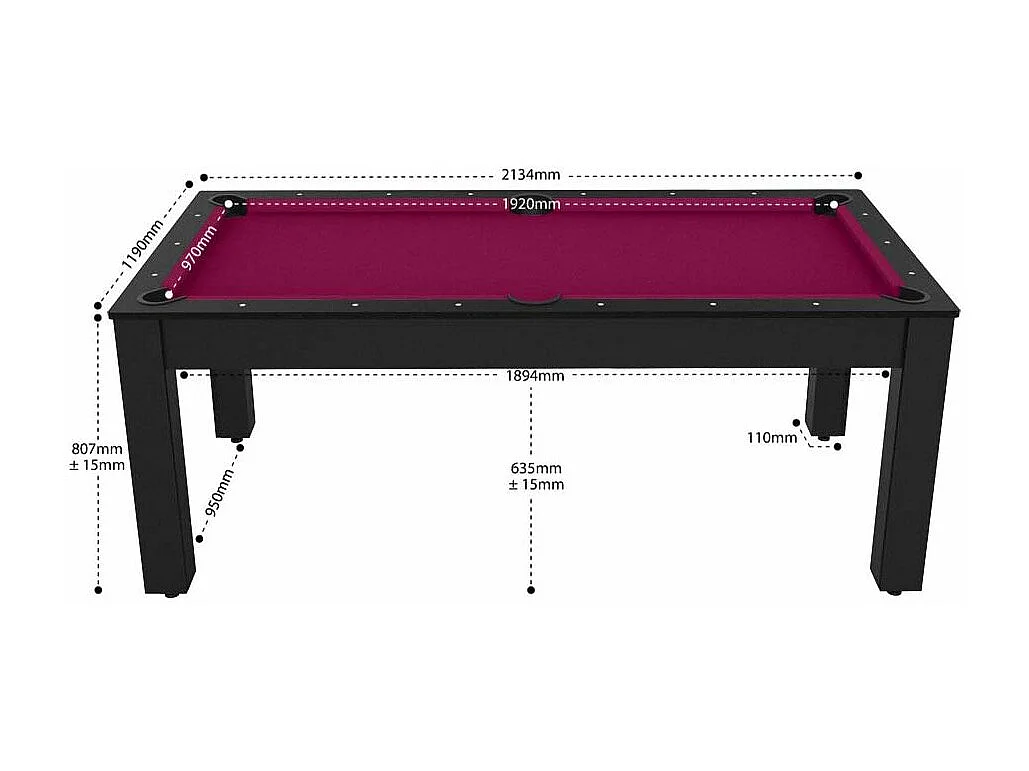 Table de Billard Convertible "Oregon" 213cm Noir & Prune