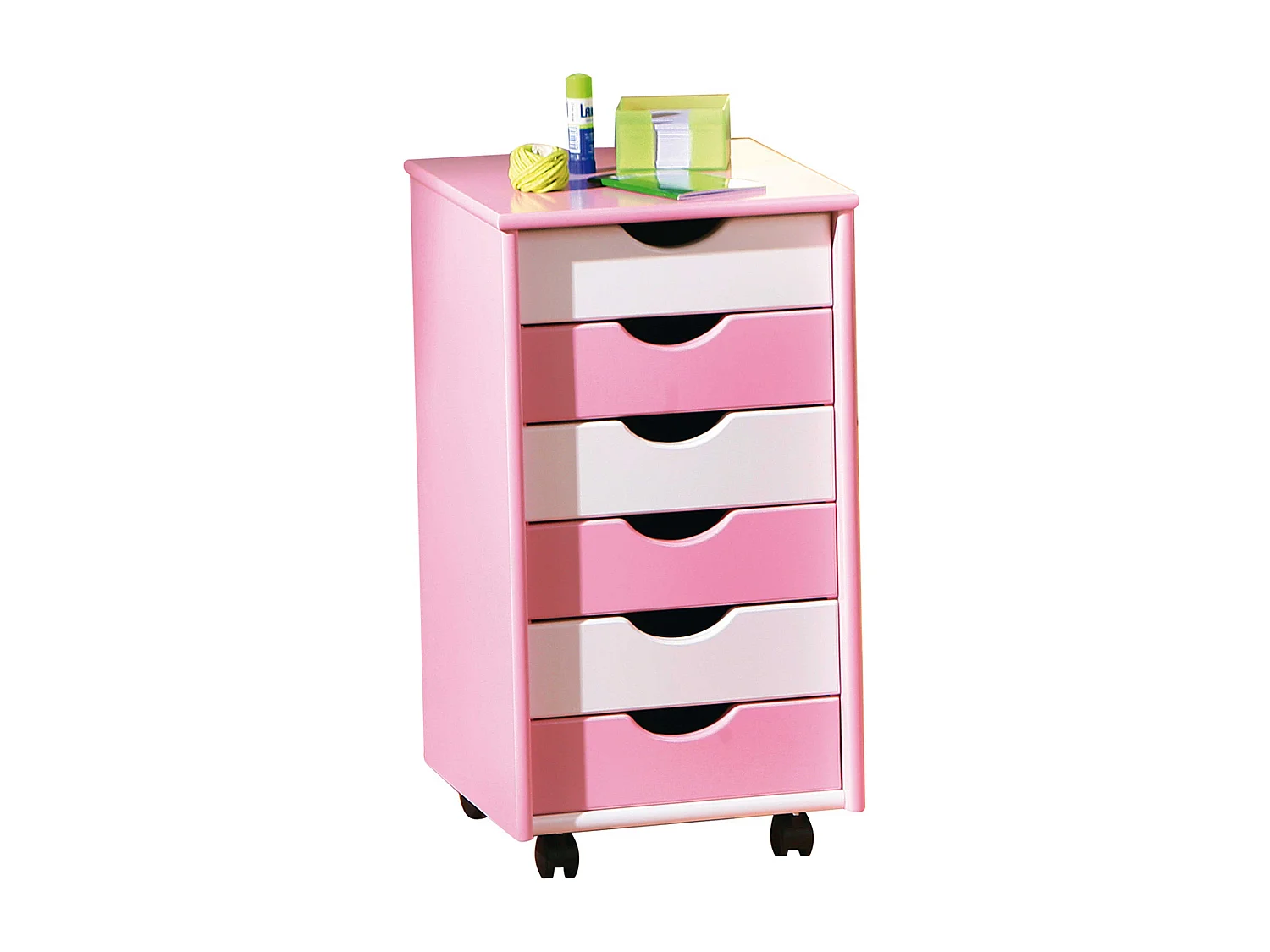 Caisson de Bureau 6 Tiroirs "School" 65cm Rose & Blanc
