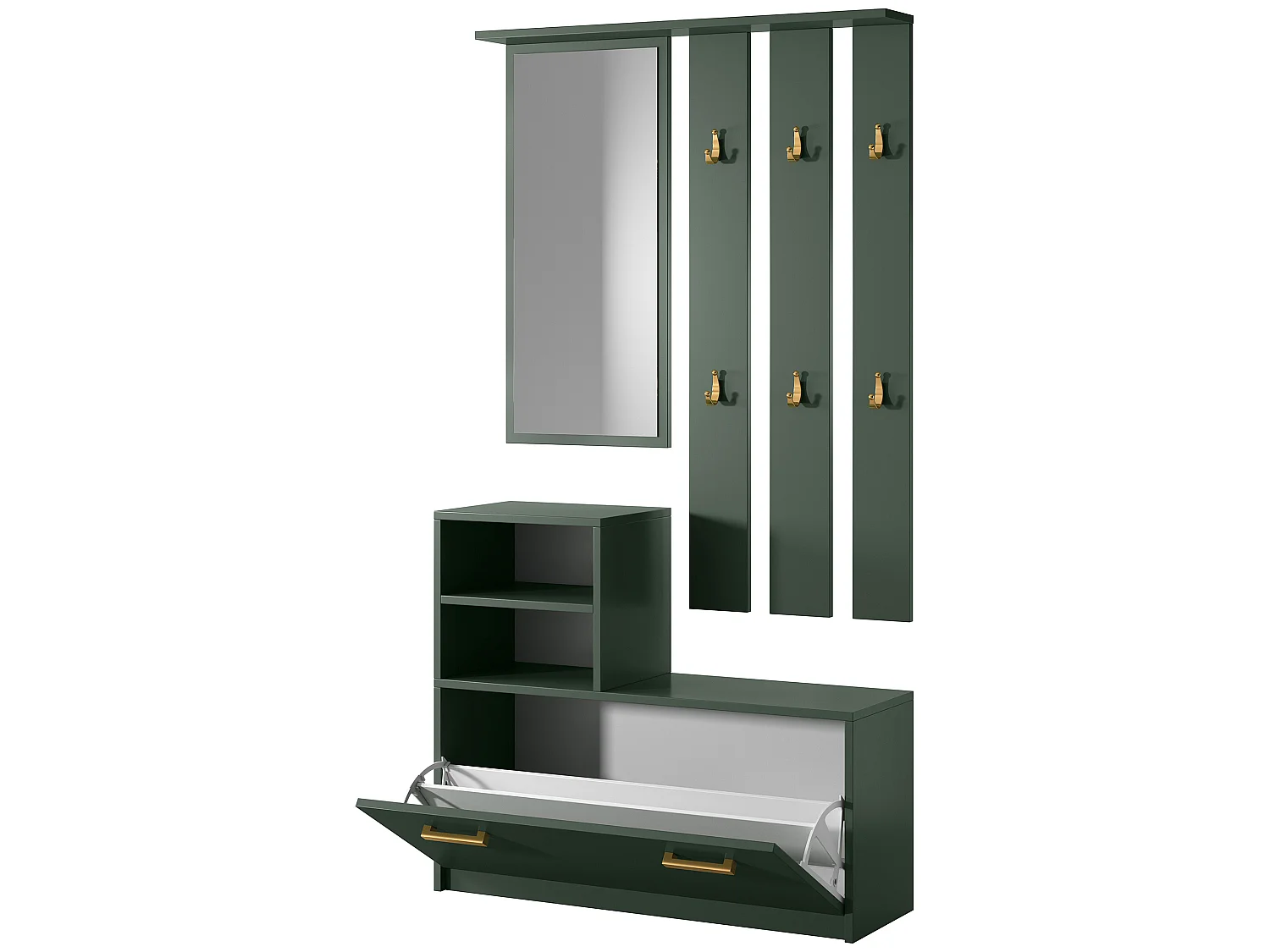 Vestiaire d’entrée / Meuble d’entrée - vert bouteille - armoire à chaussures - portemanteau - miroir -  85 cm - YESFIR