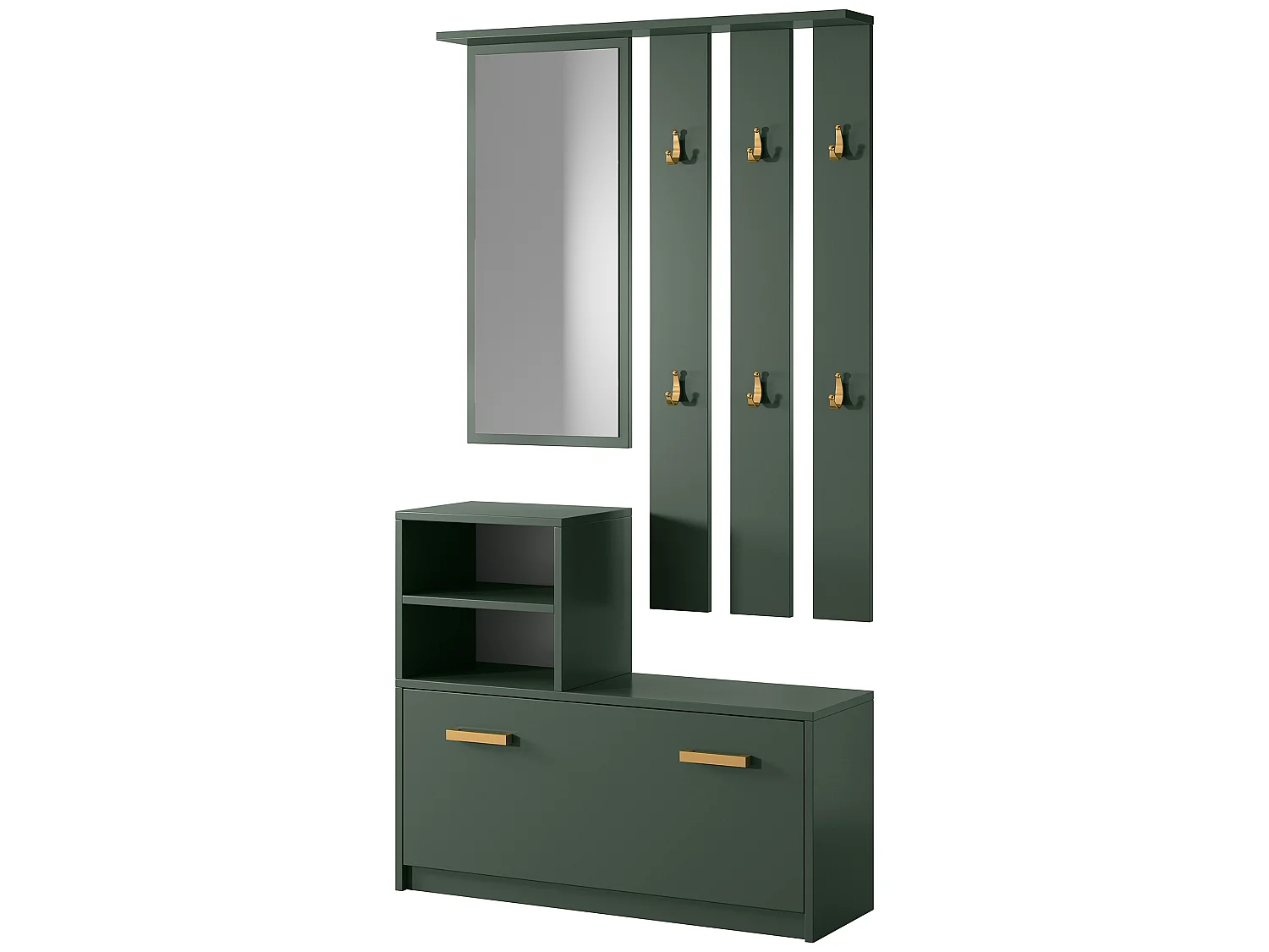 Vestiaire d’entrée / Meuble d’entrée - vert bouteille - armoire à chaussures - portemanteau - miroir -  85 cm - YESFIR