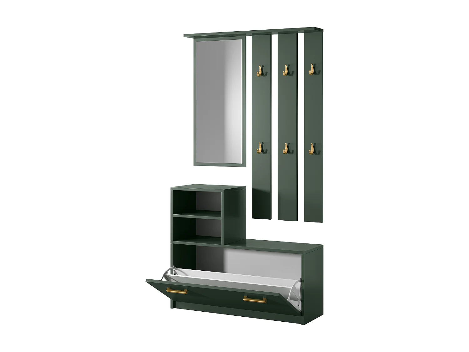 Vestiaire d’entrée / Meuble d’entrée - vert bouteille - armoire à chaussures - portemanteau - miroir -  85 cm - YESFIR