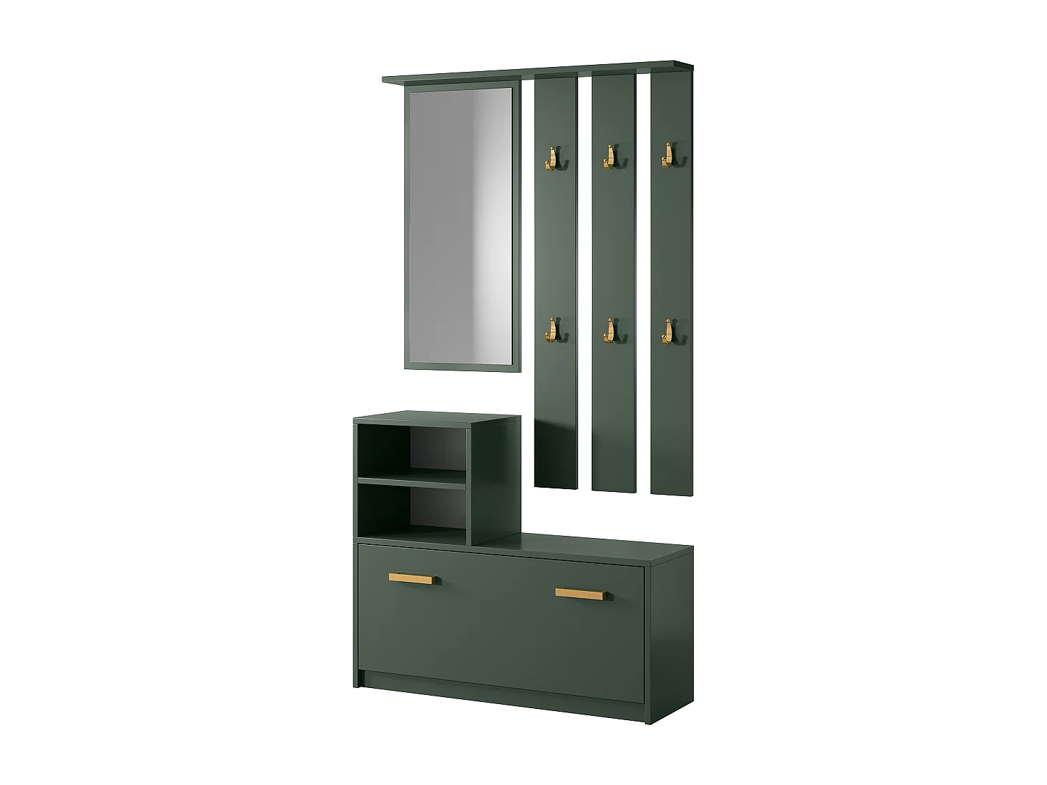 Vestiaire d’entrée / Meuble d’entrée - vert bouteille - armoire à chaussures - portemanteau - miroir -  85 cm - YESFIR