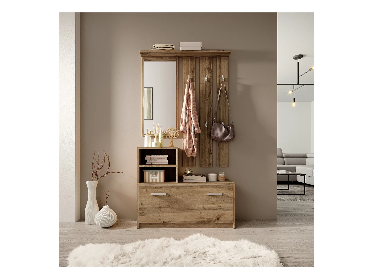 Vestiaire d’entrée / Meuble d’entrée - chêne wotan, 85 cm - YESFIR