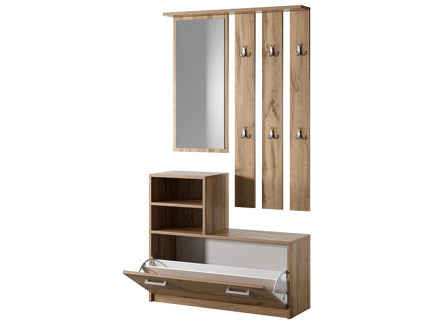 Set Arredo Ingresso / Mobile Ingresso Minimalista / Scarpiera e Appendiabiti per Corridoio / Quercia Dorata - Yesfir