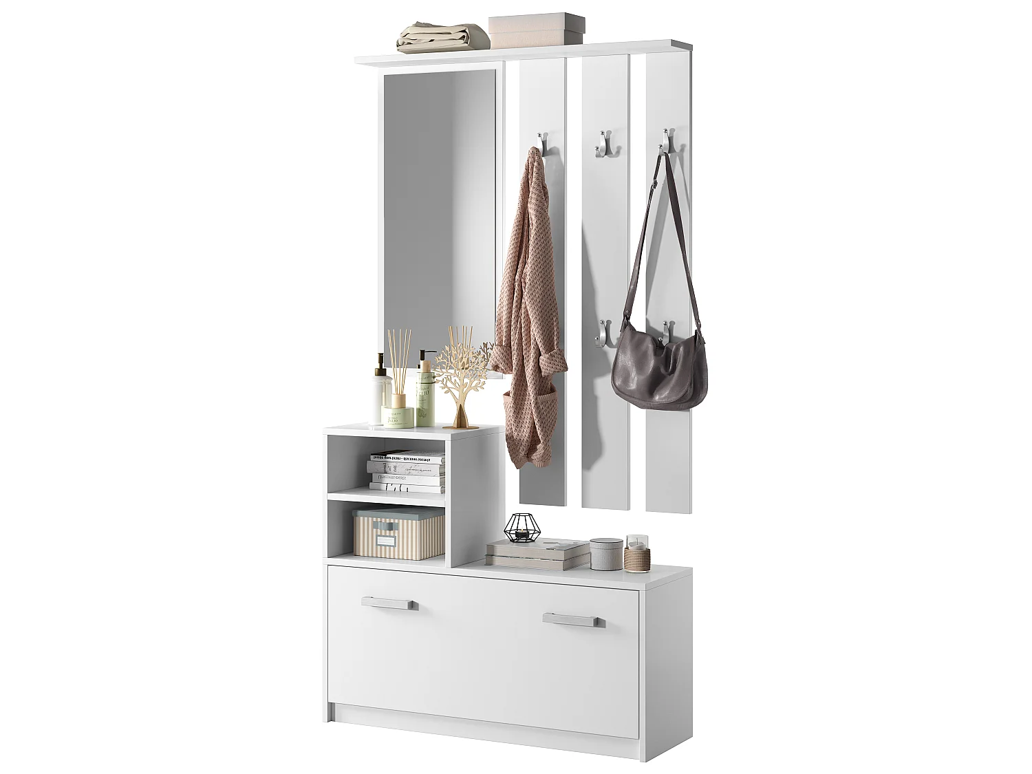 Set Arredo Ingresso / Mobile Ingresso Minimalista / Scarpiera e Appendiabiti per Corridoio / Bianco - Yesfir