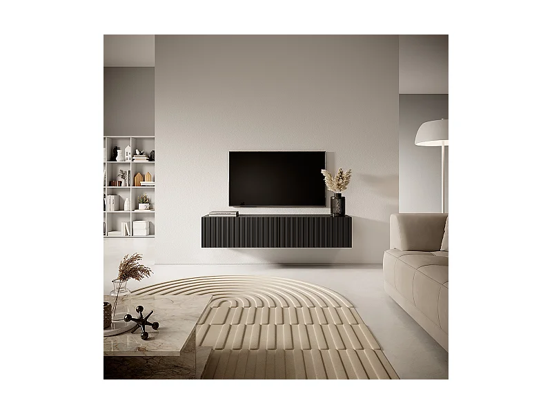 TV-Lowboard stehend Schwarz, mit gefräster Front, 140 cm breit - Veldio