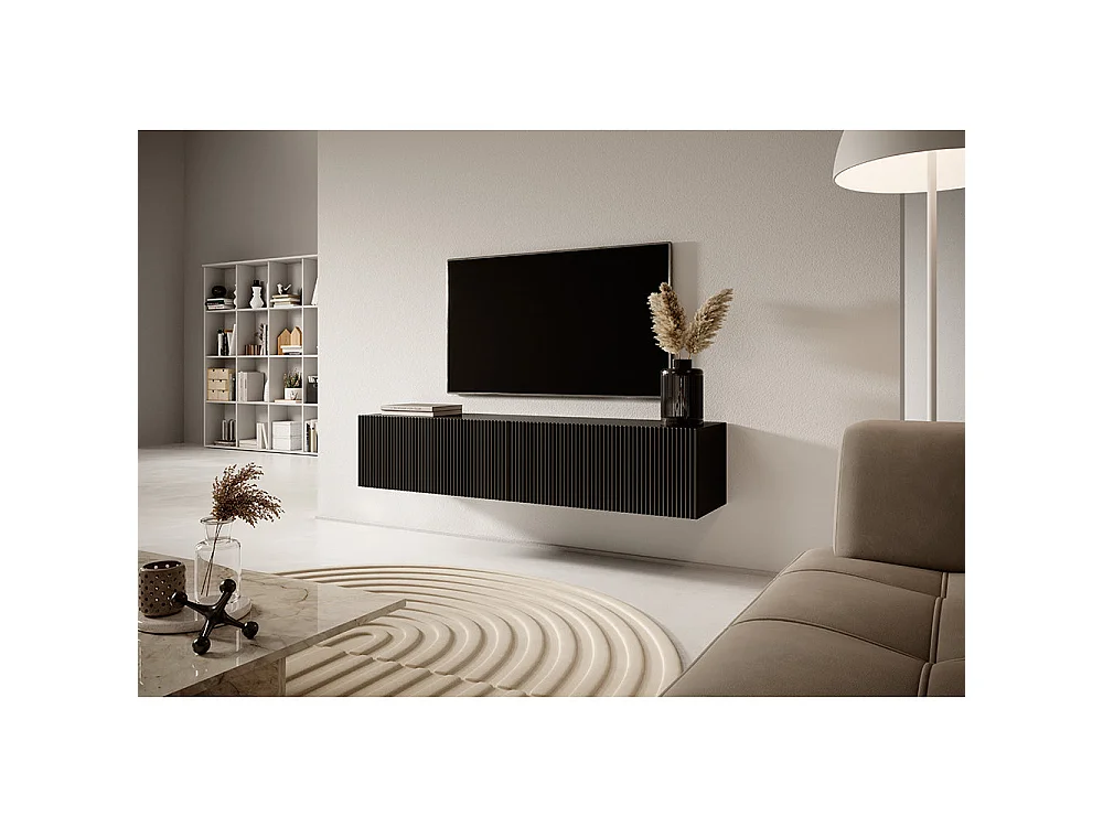 Mobile TV sospeso - 140 cm - nero con frontale fresato - Veldio