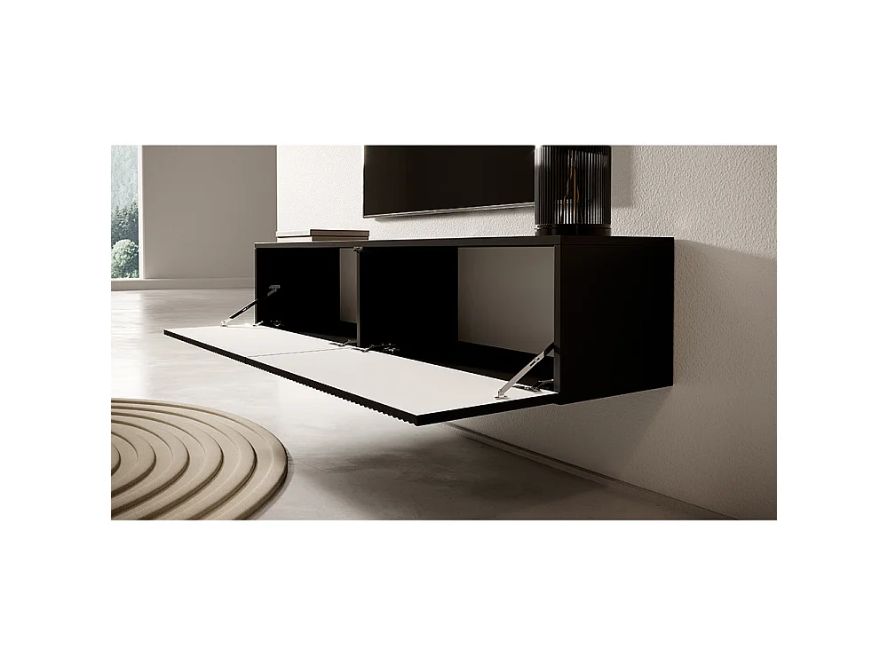 Mobile TV sospeso - 140 cm - nero con frontale fresato - Veldio