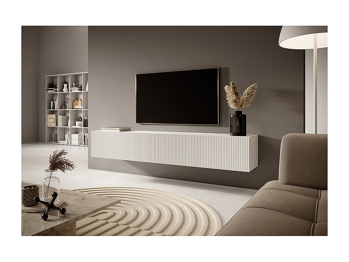 TV-Lowboard stehend Weiß, mit gefräster Front, 175 cm breit - Veldio