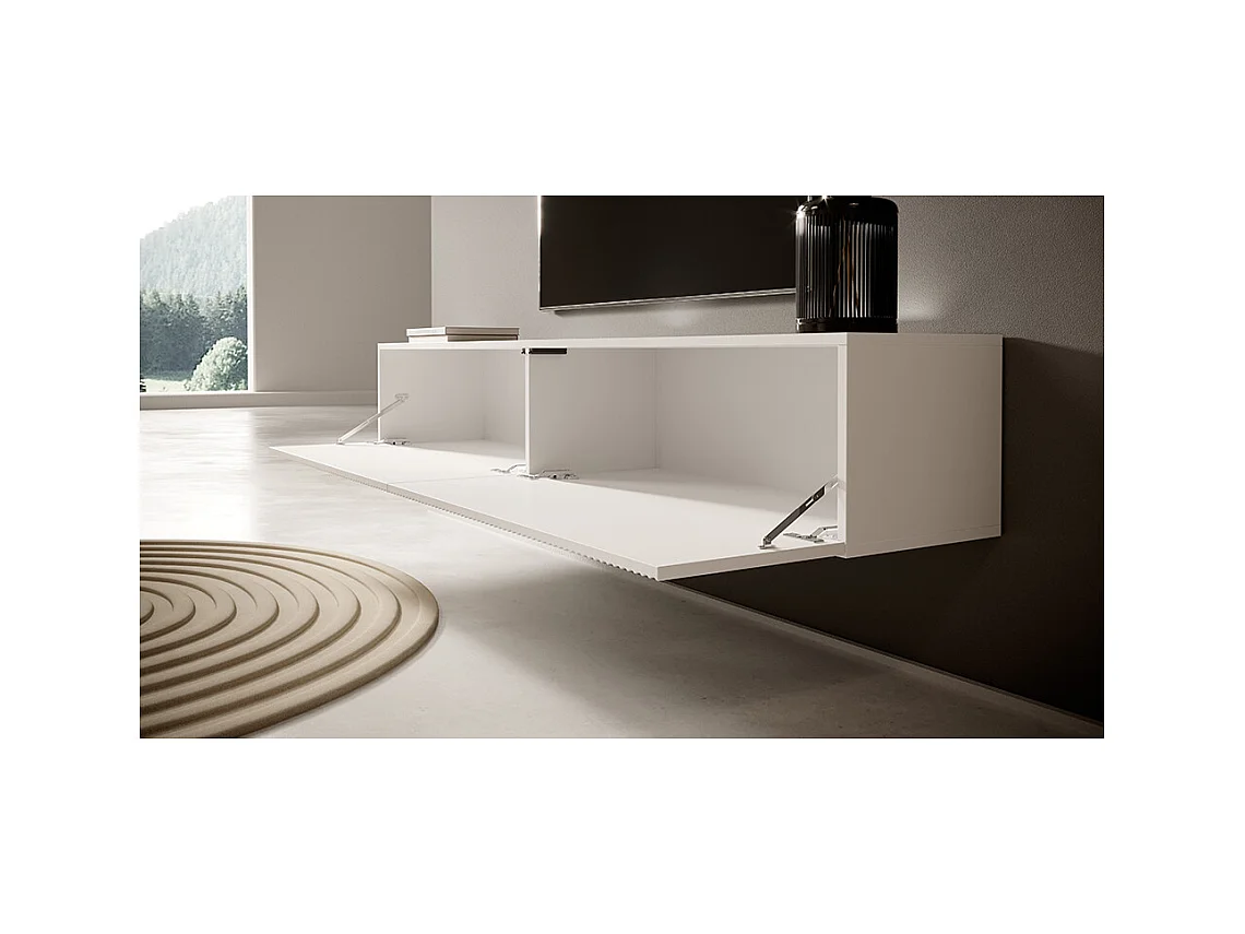 TV-Lowboard stehend Weiß, mit gefräster Front, 175 cm breit - Veldio