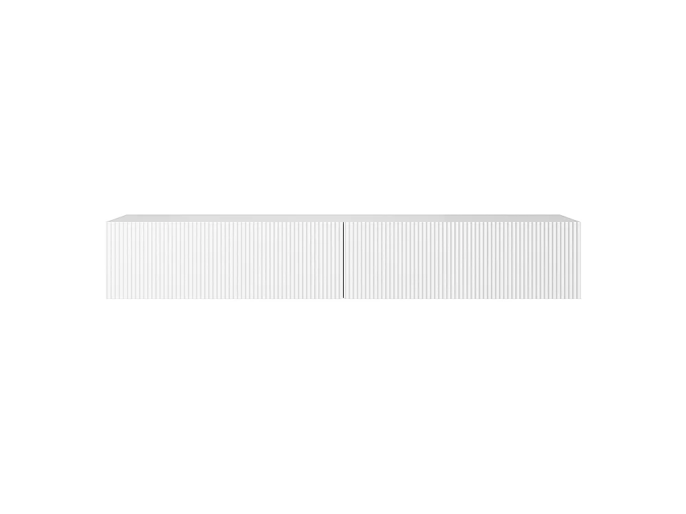 Meuble TV suspendu - 175 cm - blanc avec façade fraisée - VELDIO