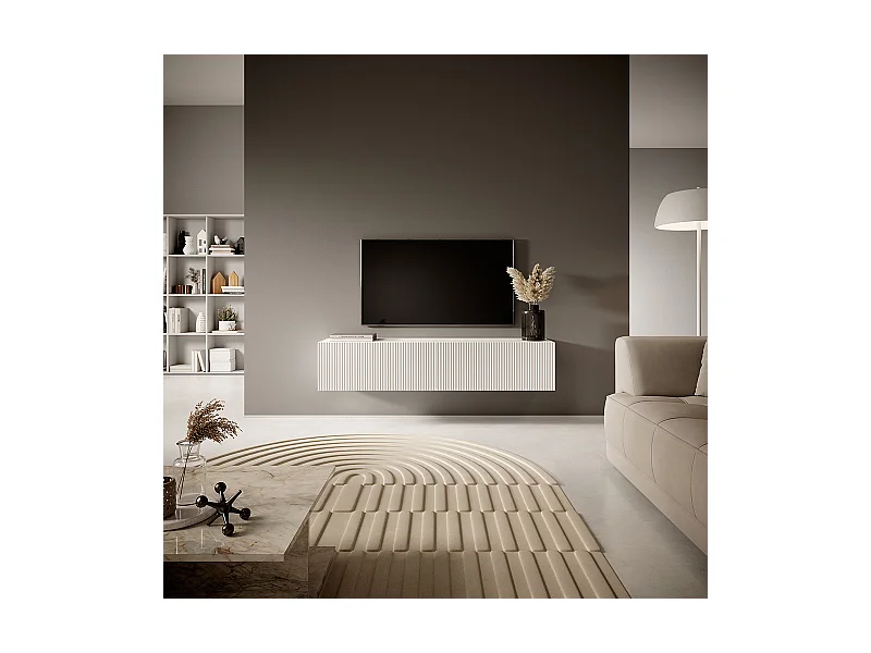 TV-Lowboard stehend Weiß, mit gefräster Front, 140 cm breit - Veldio