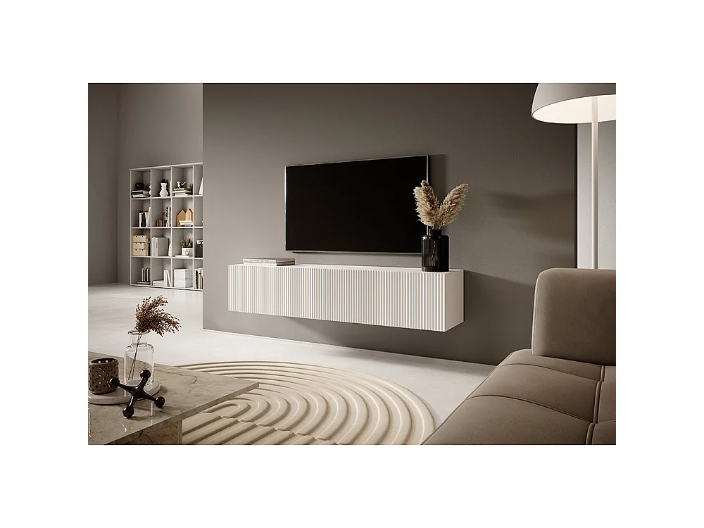 Mobile TV sospeso - 140 cm - bianco con frontale fresato - Veldio