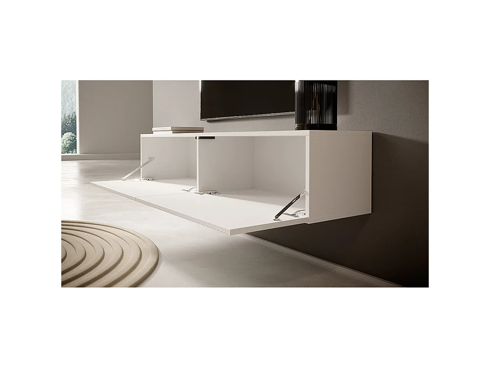 Mobile TV sospeso - 140 cm - bianco con frontale fresato - Veldio