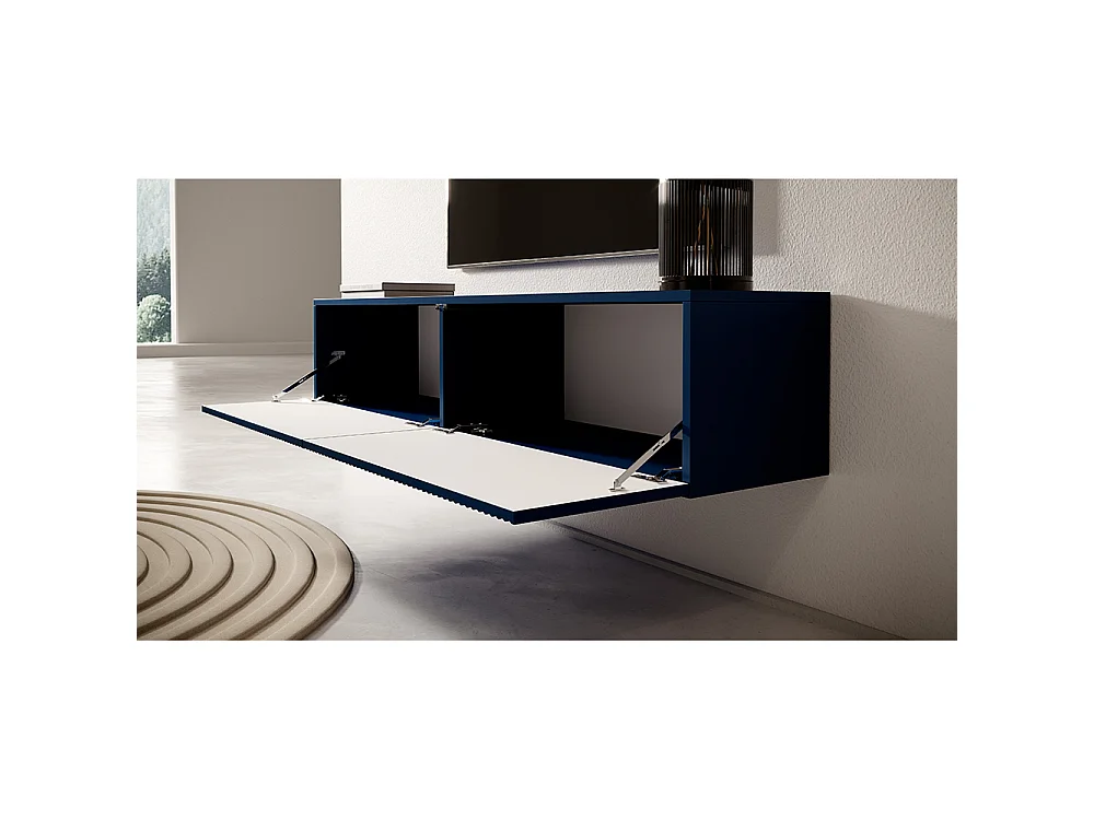 Mueble de TV colgante - azul oscuro con frentes de listones - 140 cm - Veldio