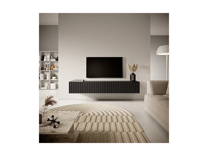 Schwarzer TV-Schrank von 175 cm mit gefräster Front VELDIO