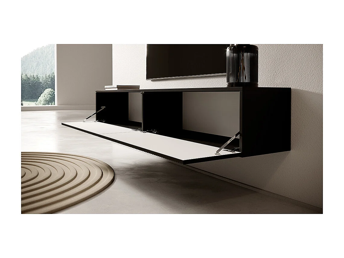 Schwarzer TV-Schrank von 175 cm mit gefräster Front VELDIO