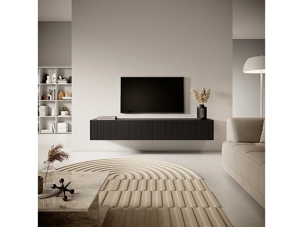 Schwarzer TV-Schrank von 175 cm mit gefräster Front VELDIO