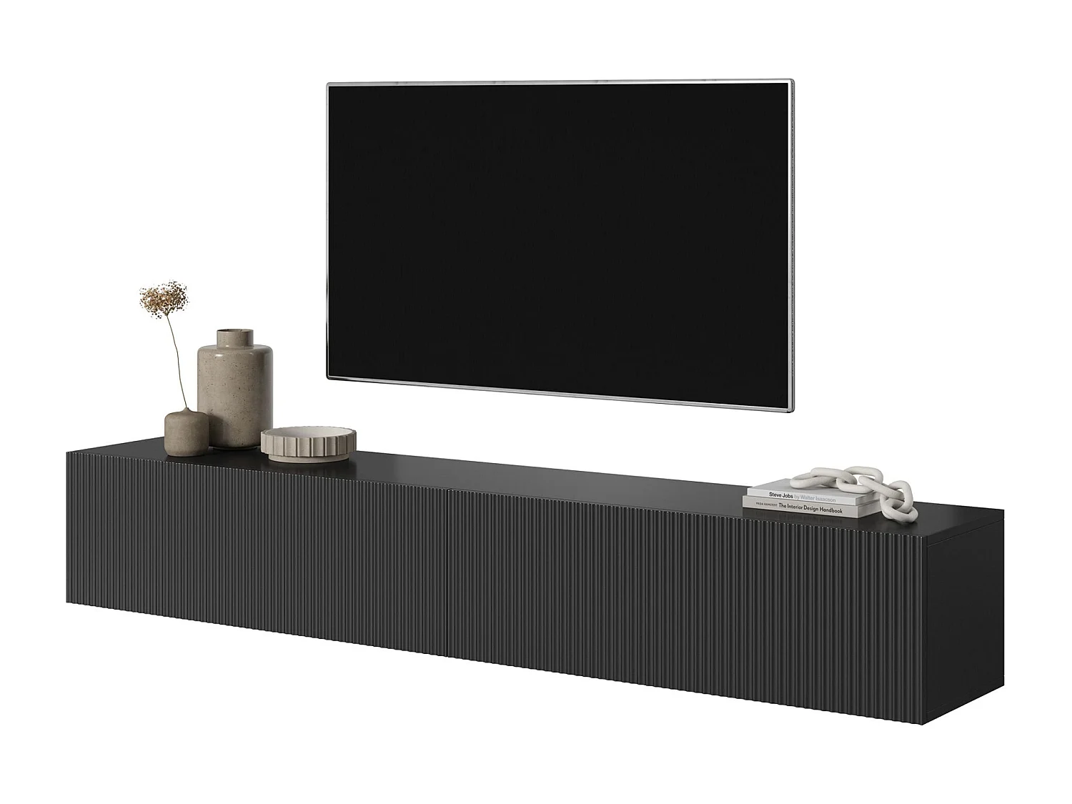 Schwarzer TV-Schrank von 175 cm mit gefräster Front VELDIO