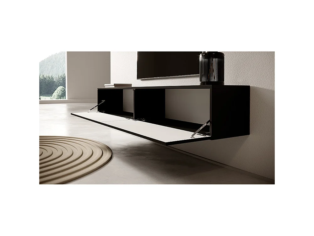 Meuble TV noir de 175 cm avec façade fraisée VELDIO