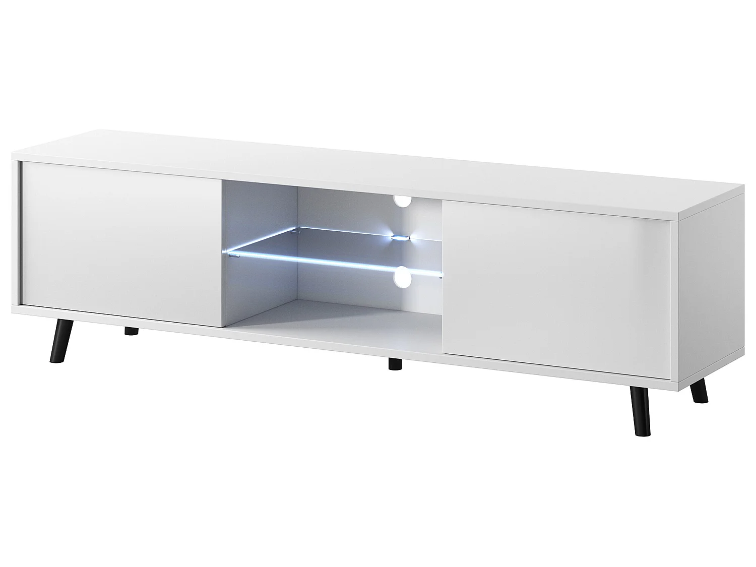 Fernsehschrank / modernes TV-Board mit Füßen und LED - 140 cm breit - Weiß Matt / Weiß Hochglanz - LEFYR