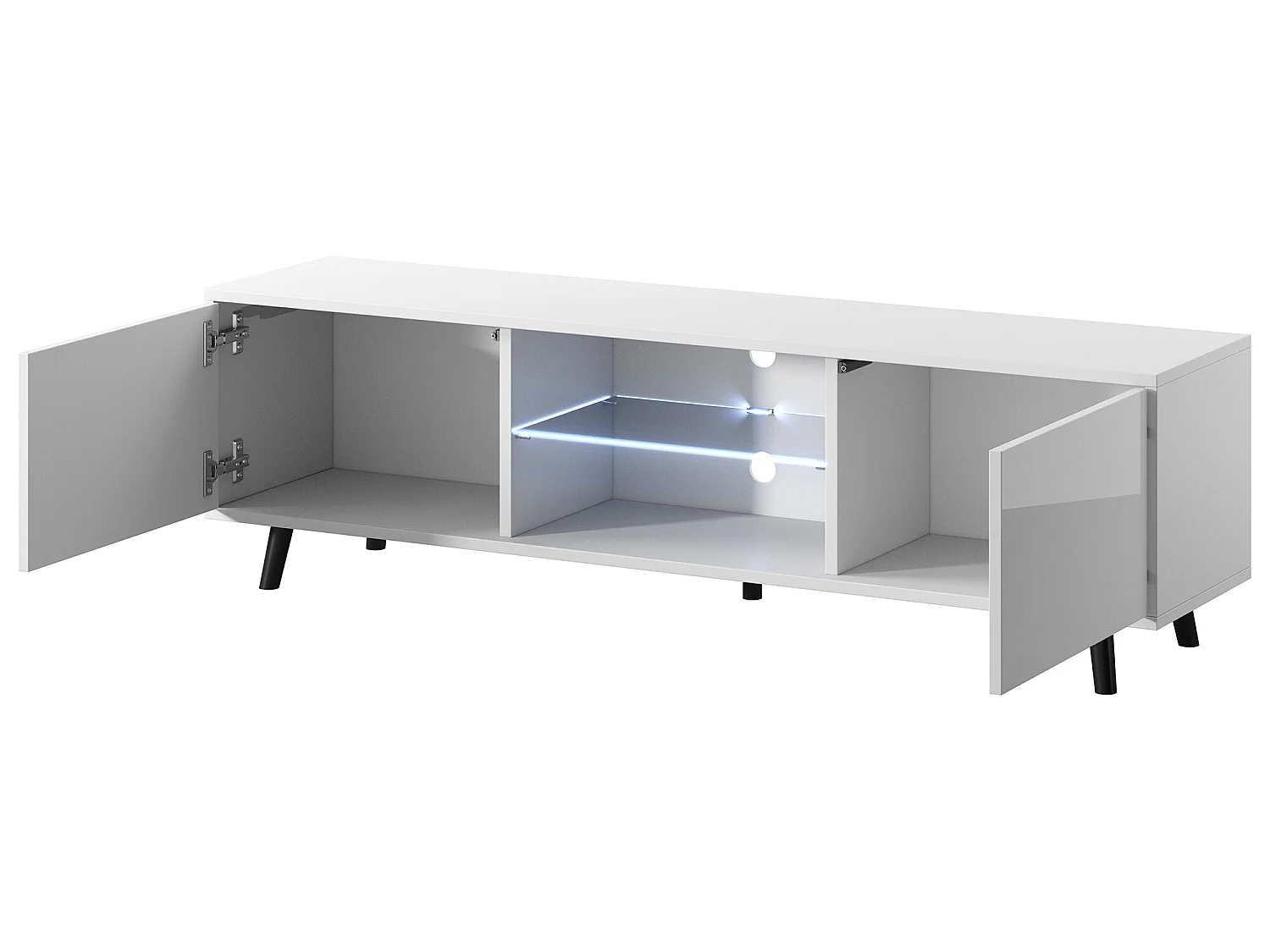 Meuble tv / Banc tv - 140 cm - blanc mat / blanc brillant, éclairage LED- LEFYR