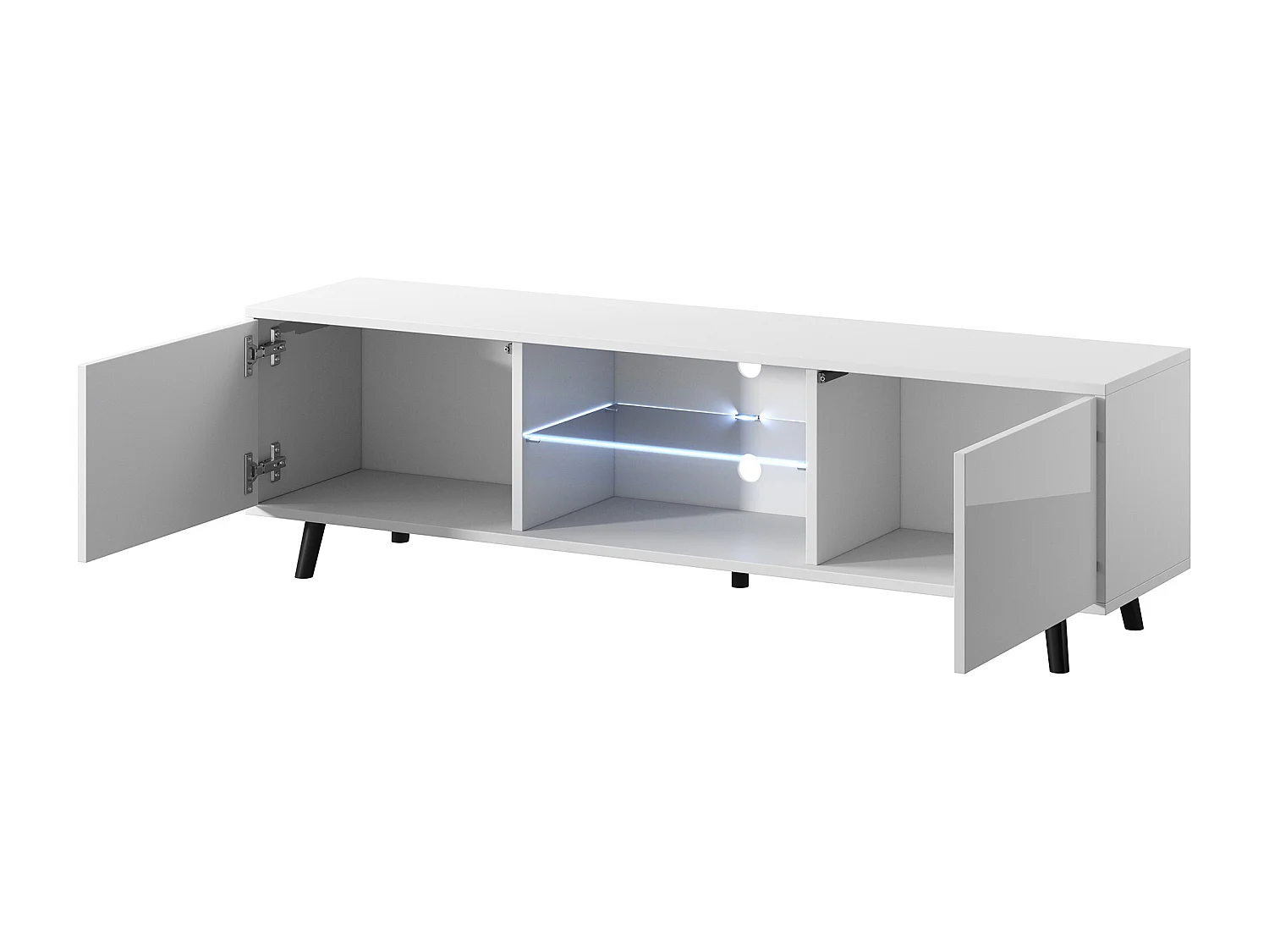 TV-meubel / TV-bank - 140 cm - mat wit / glanzend wit, LED-verlichting - LEFYR