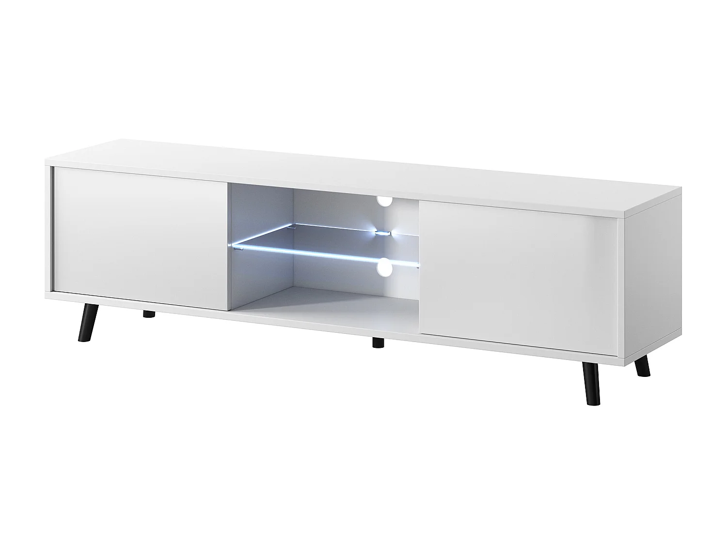 TV-meubel / TV-bank - 140 cm - mat wit / glanzend wit, LED-verlichting - LEFYR