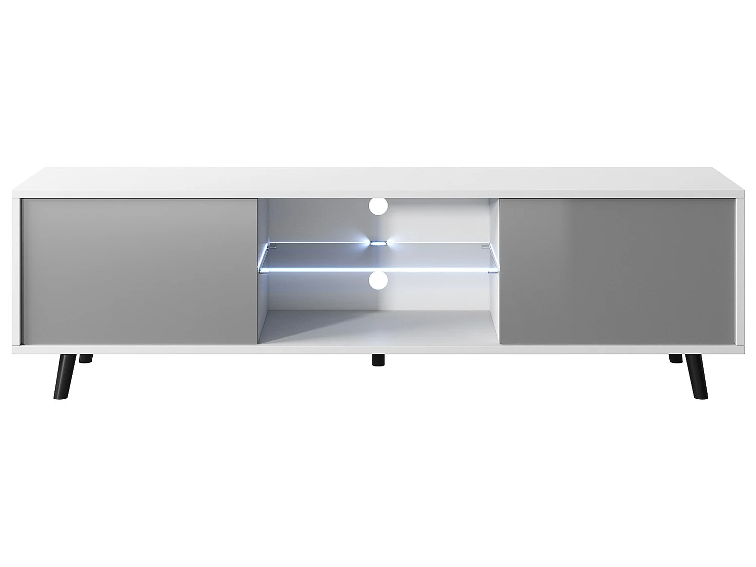 Fernsehschrank / modernes TV-Board mit Füßen und LED - 140 cm breit - Weiß Matt / Grau Hochglanz - LEFYR