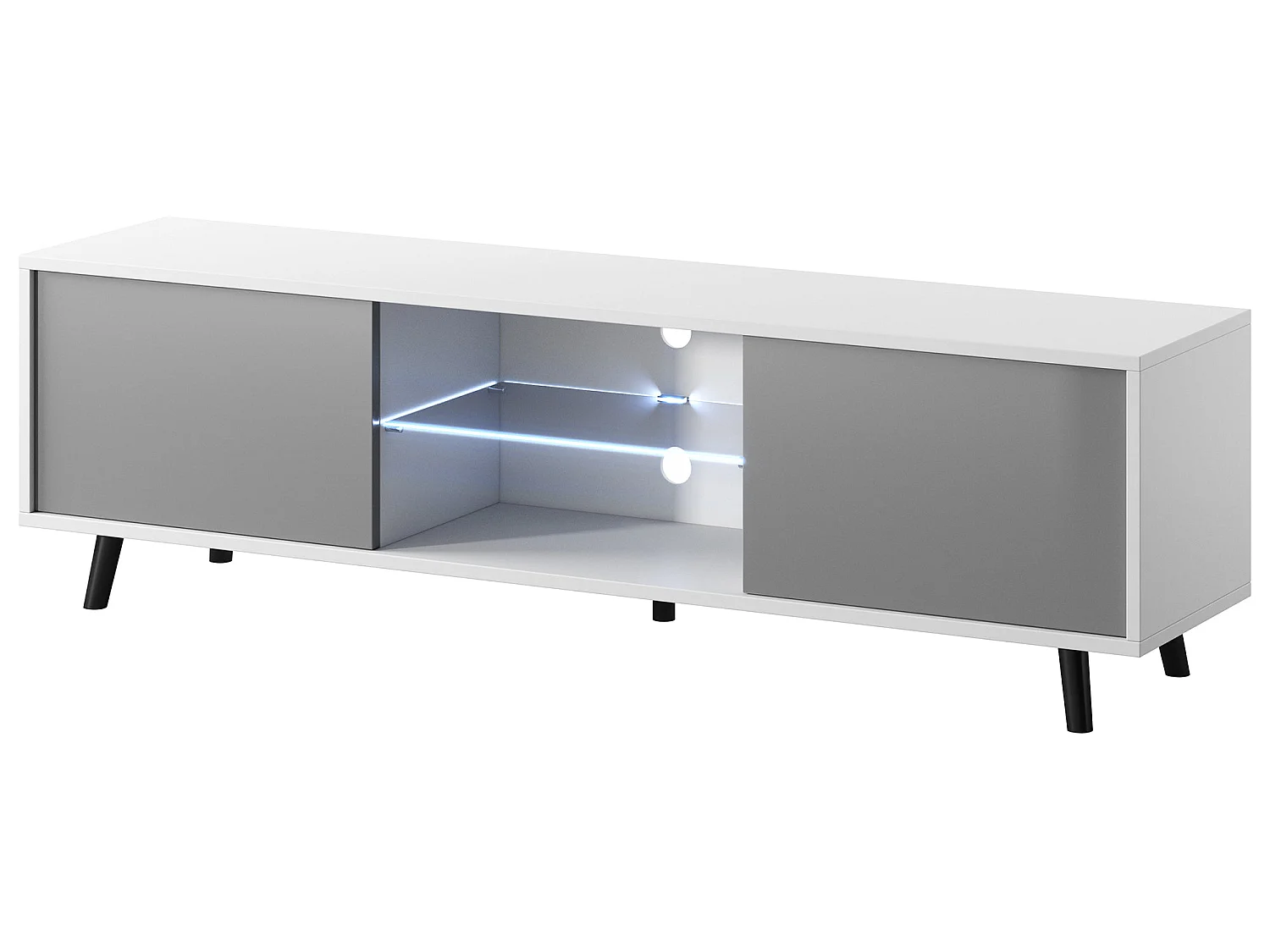 Meuble tv / Banc tv 140 cm - blanc mat / gris brillant, éclairage LED - LEFYR