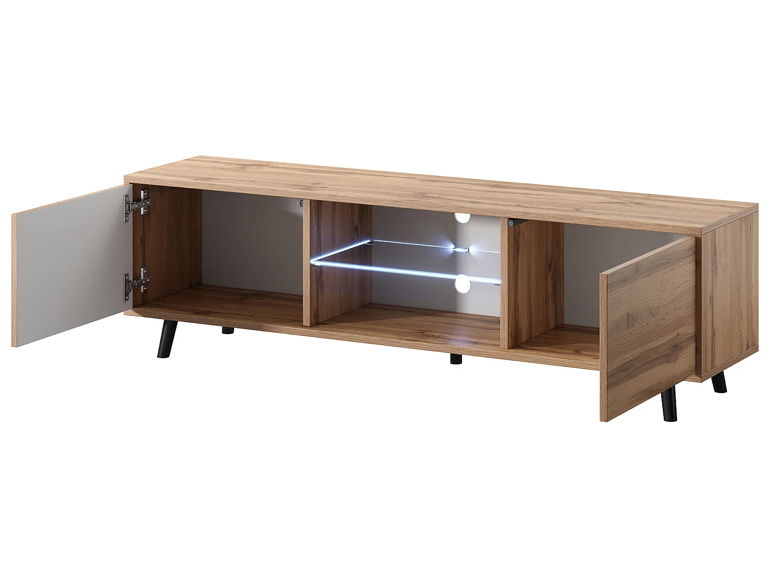 Meuble tv / Banc tv 140 cm - chêne wotan, éclairage LED - LEFYR