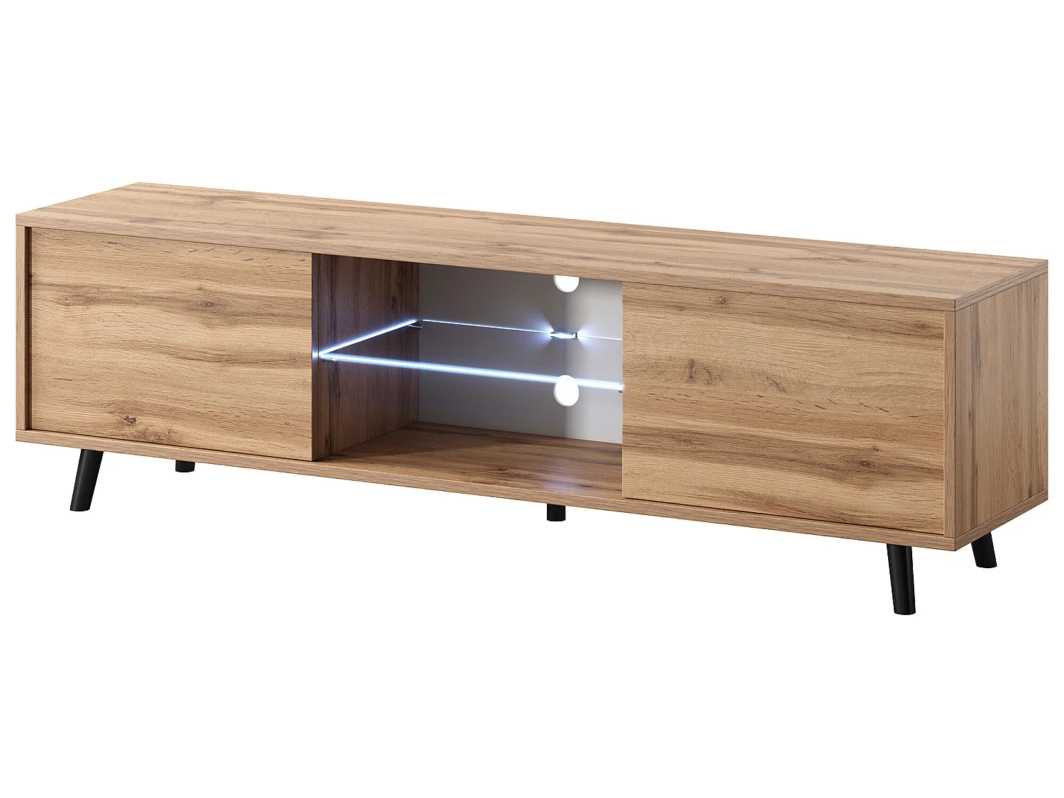 Meuble tv / Banc tv 140 cm - chêne wotan, éclairage LED - LEFYR