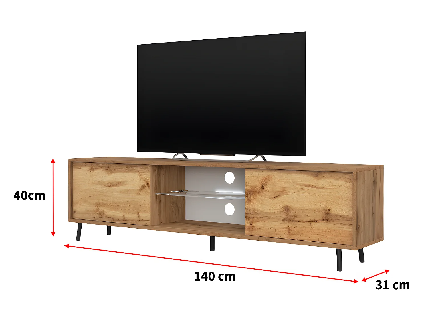 Meuble tv / Banc tv 140 cm - chêne wotan, éclairage LED - LEFYR