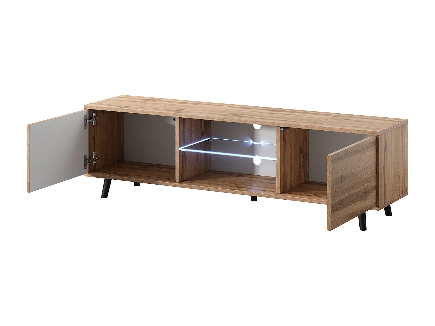 Meuble tv / Banc tv 140 cm - chêne wotan, éclairage LED - LEFYR