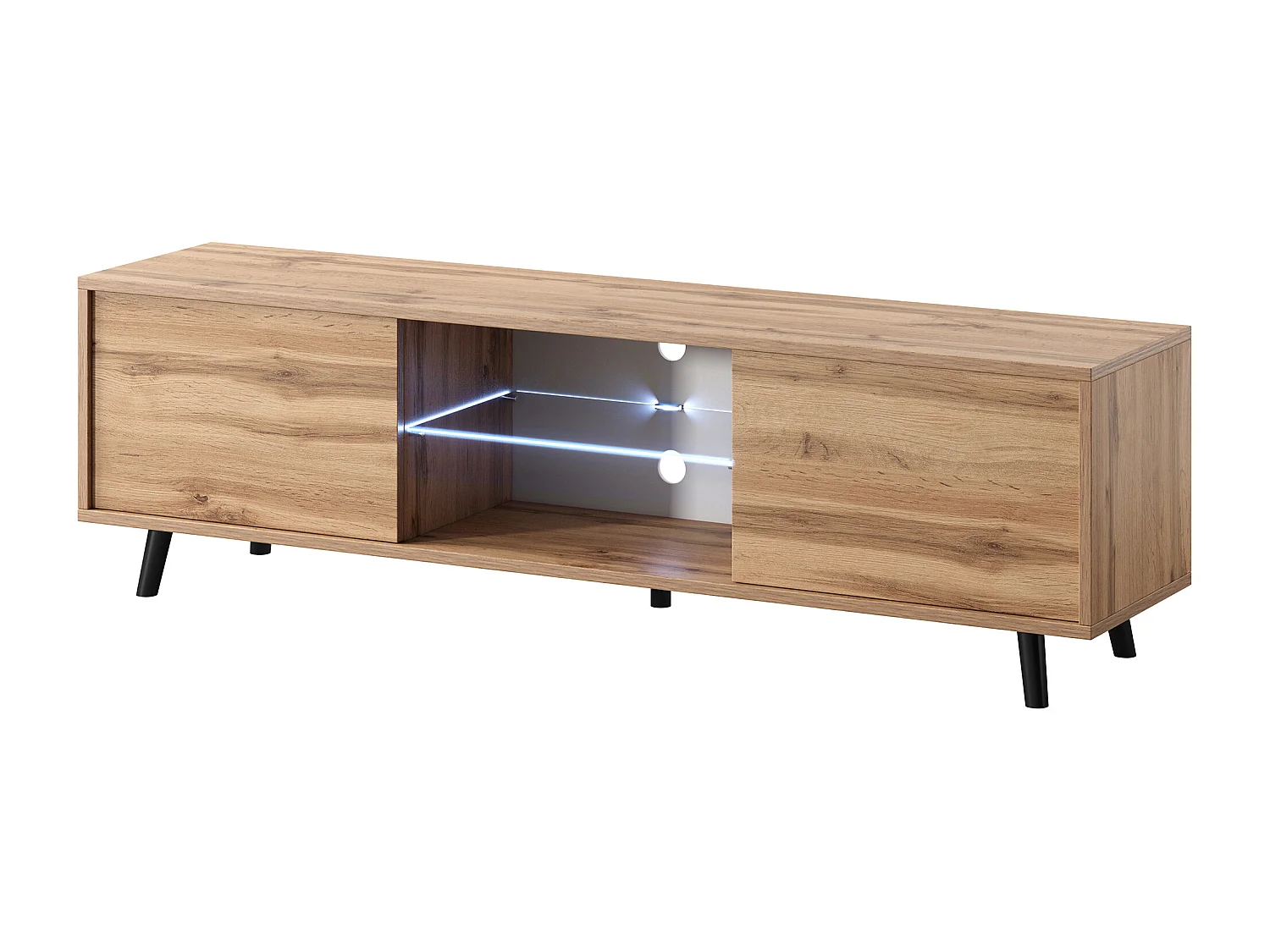 Meuble tv / Banc tv 140 cm - chêne wotan, éclairage LED - LEFYR