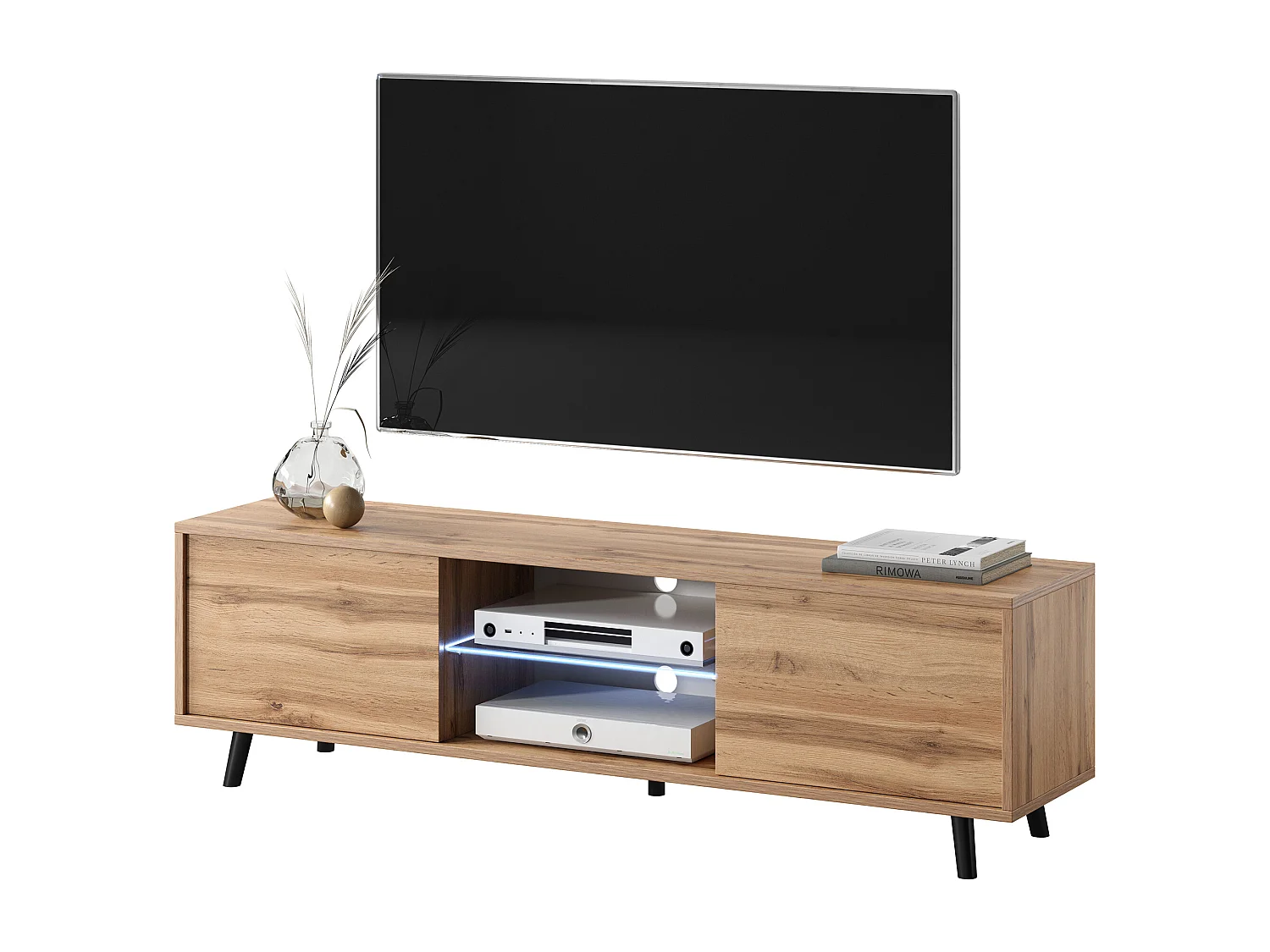 Meuble tv / Banc tv 140 cm - chêne wotan, éclairage LED - LEFYR