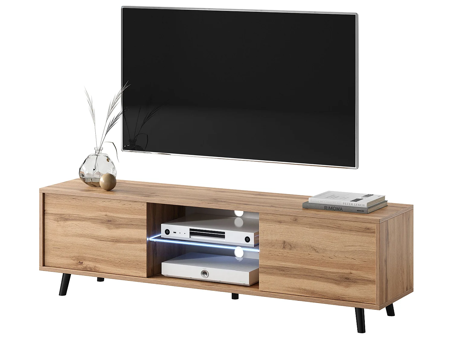 Meuble tv / Banc tv 140 cm - chêne wotan, éclairage LED - LEFYR